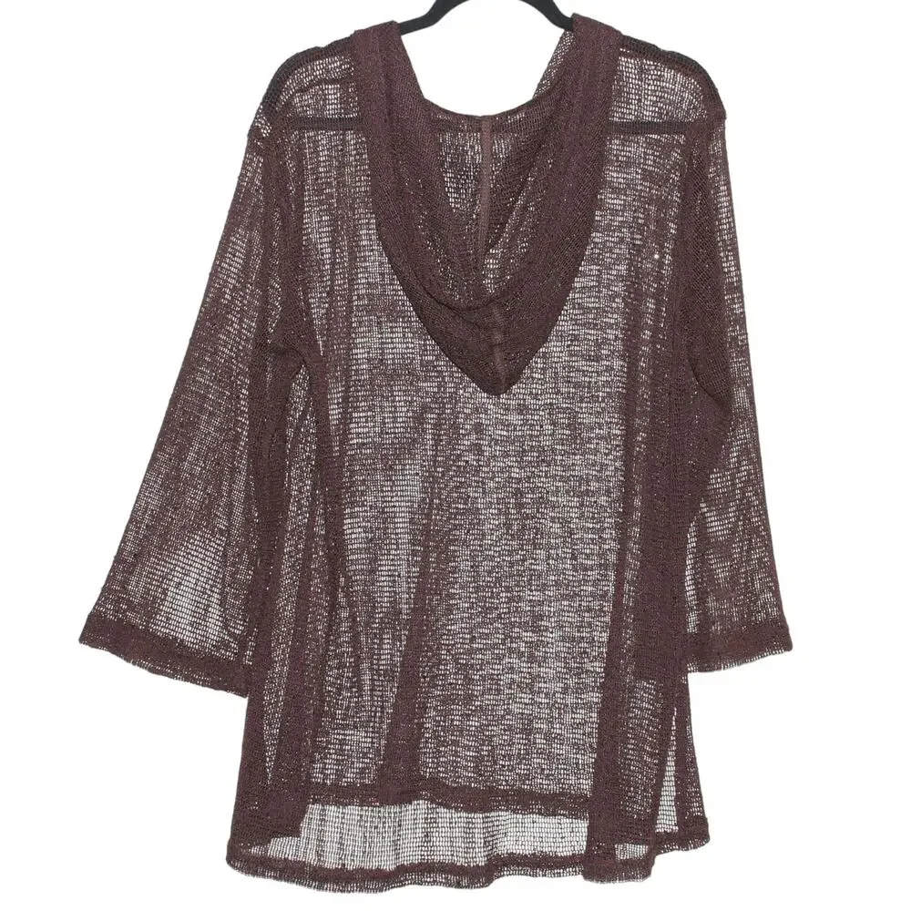 J. Valdi Brown Sequin Open Knit Swim Coverup Tunic Dress Size Large